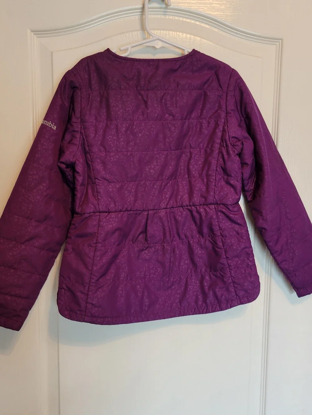Columbia Girl’s Purple Quilted Jacket With Snap Close & Pockets Size Small